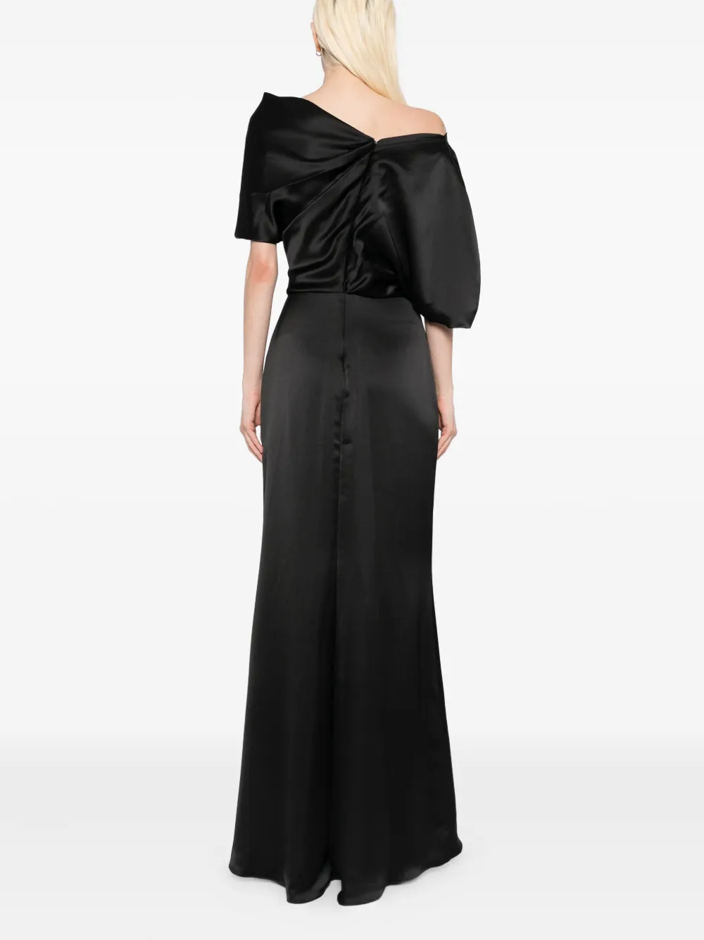 Amsale Satijnen off-shoulder avondjurk Zwart