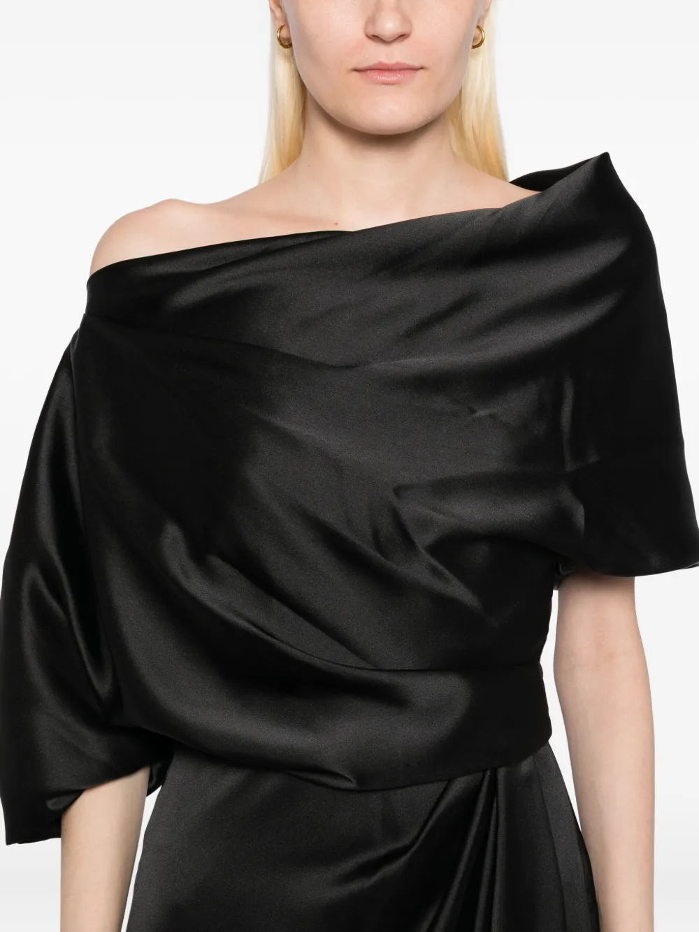Amsale Satijnen off-shoulder avondjurk Zwart