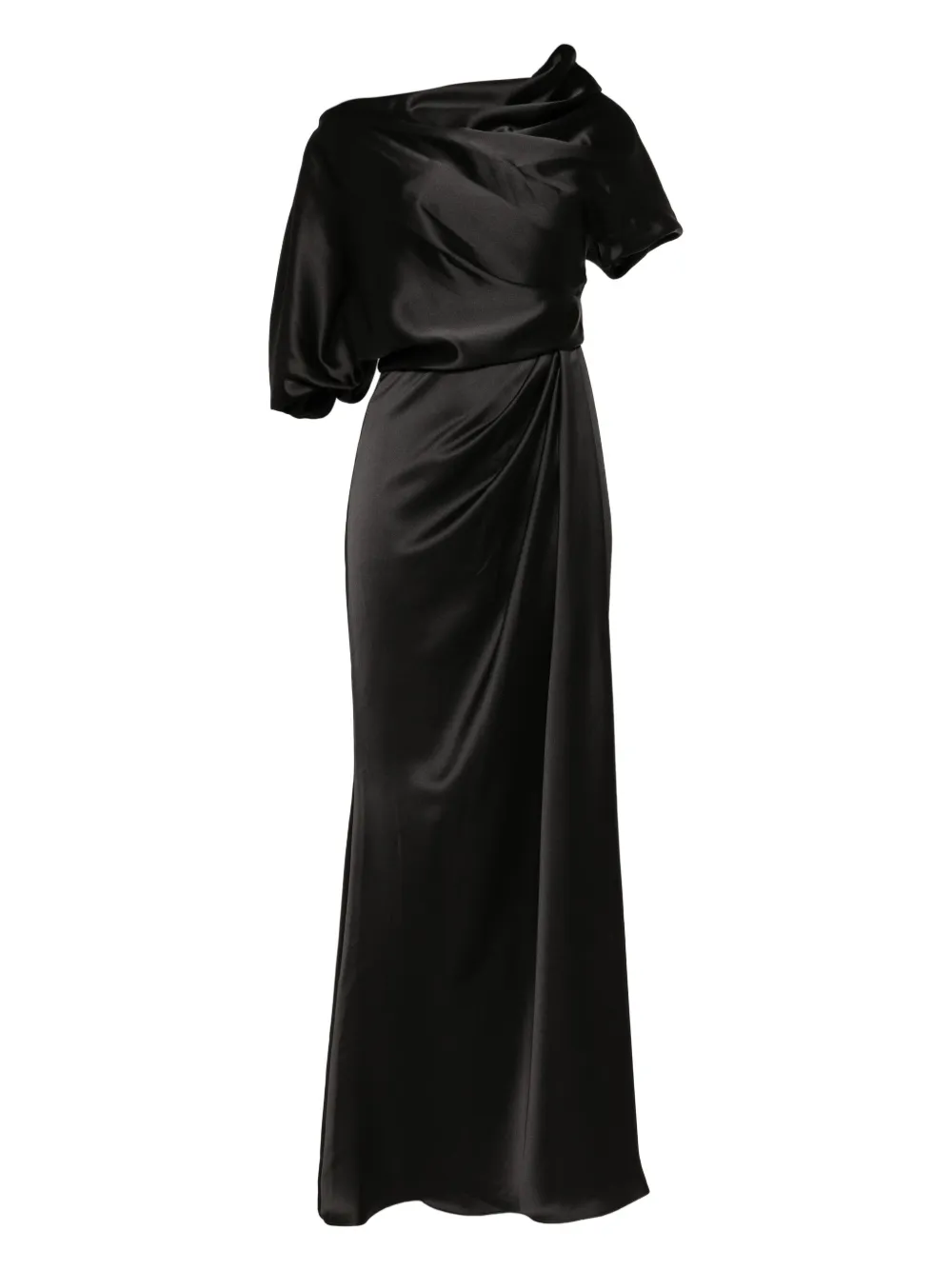 Amsale Satijnen off-shoulder avondjurk Zwart