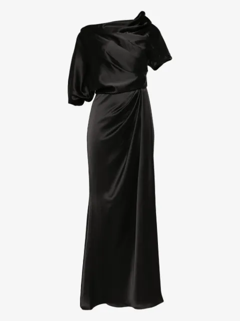 Amsale Satin off-shoulder gown