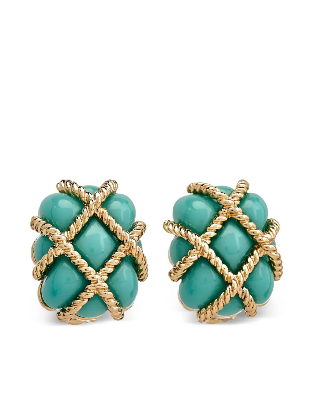 Kenneth Jay Lane quilted gold-tone clip earrings - ブルー Kenneth Jay Lane quilted gold-tone clip earrings - ブルー