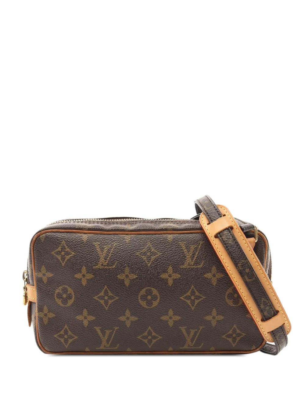 Pre-owned Louis Vuitton 2002 Monogram Pochette Marly Bandouliere Crossbody Bag In Brown