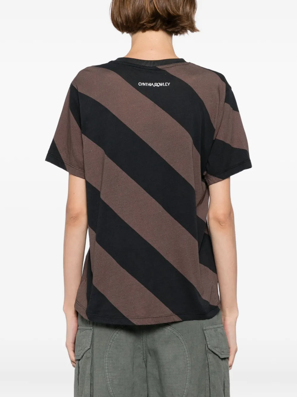 Cynthia Rowley Katoenen T-shirt met diagonale streep Zwart
