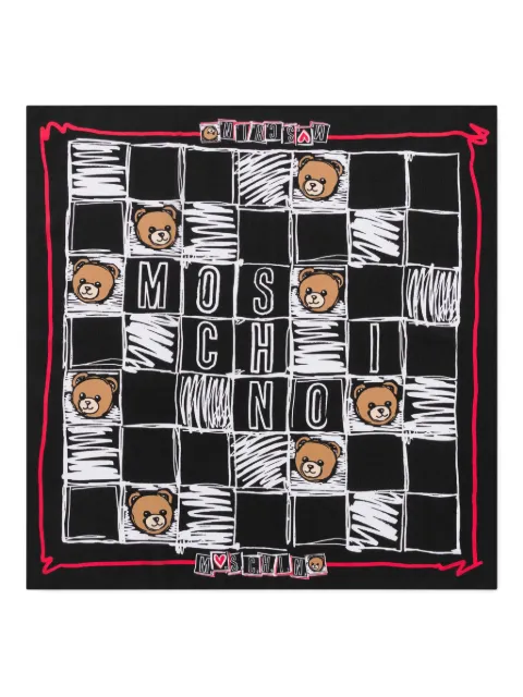 Moschino teddy bear-print check scarf