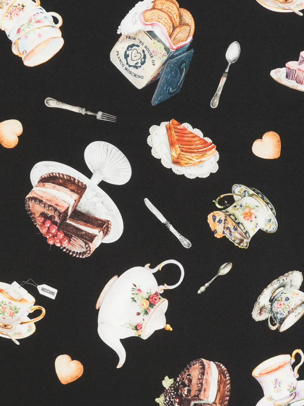 Moschino Tea Time zijden sjaal met print - Zwart