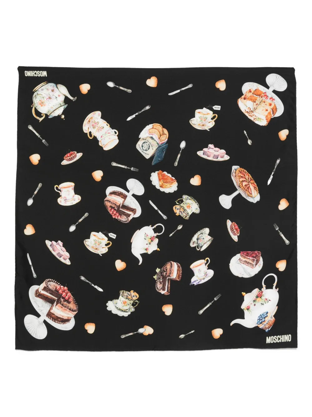 Moschino Tea Time zijden sjaal met print Zwart