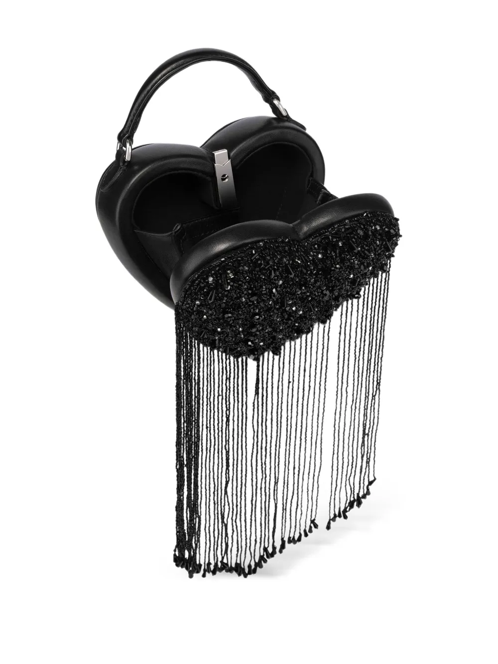 Moschino Heart-shaped Beaded Tote Bag In Black