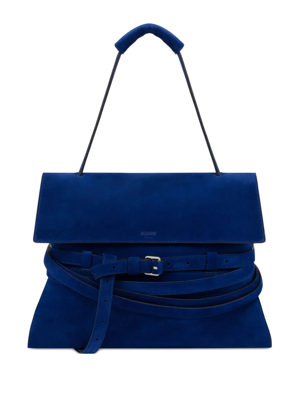 Moschino Belted Leather Shoulder Bag In Blue