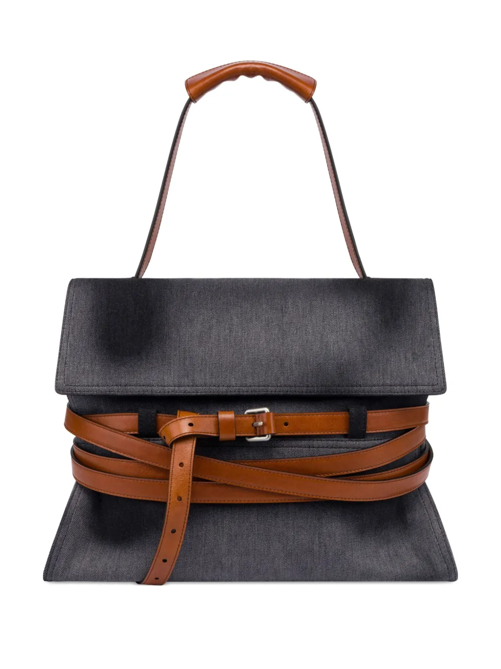 Moschino Leather-trimmed Denim Shoulder Bag In Black