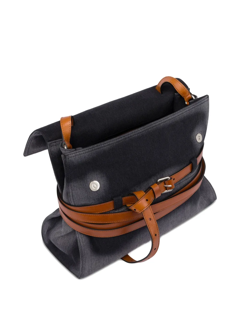Moschino Leather-trimmed Denim Shoulder Bag In Black