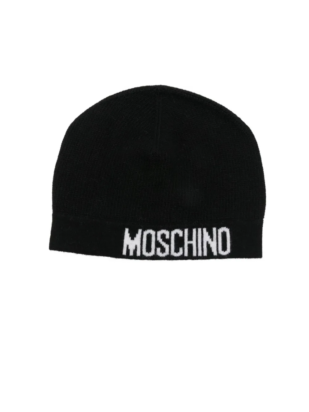 Moschino Intarsia Knit-logo Beanie In Black