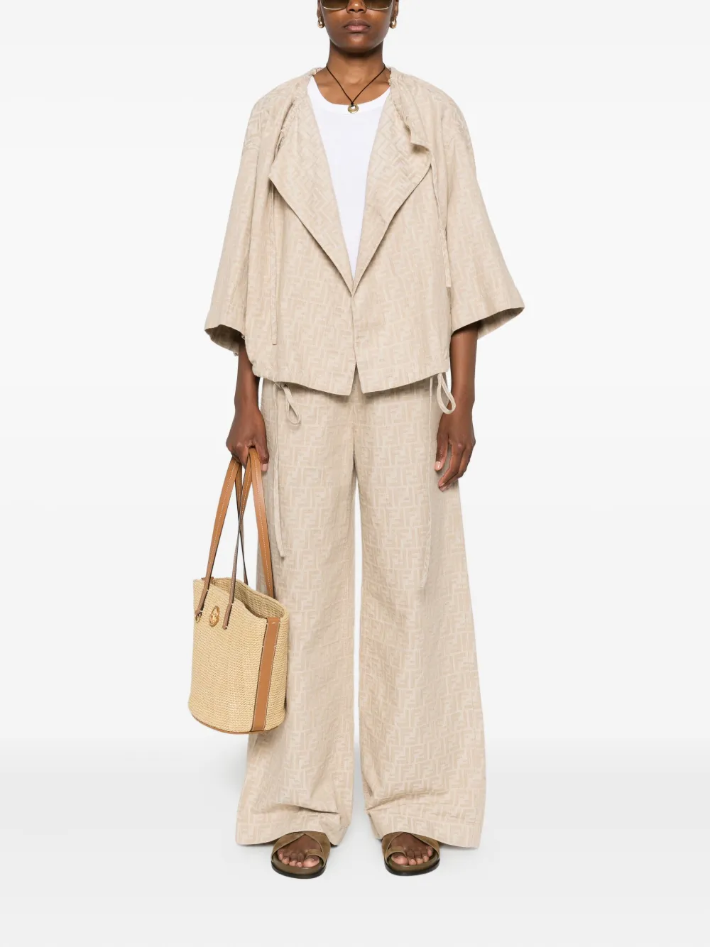FENDI FF-jacquard elasticated-waist trousers | Wide-Leg Pants | Image 2