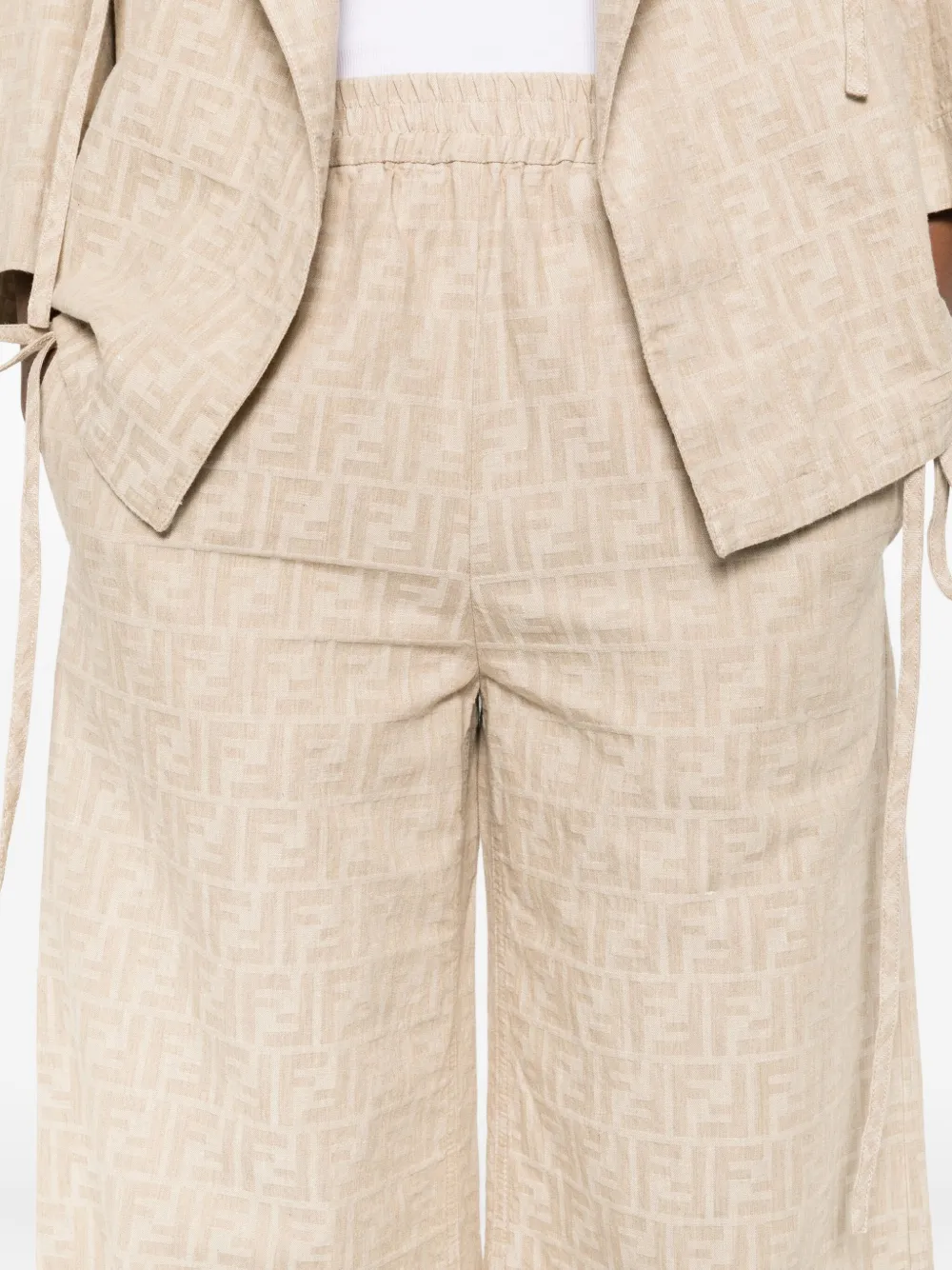 FENDI Broek met elastische taille en FF-jacquard Beige