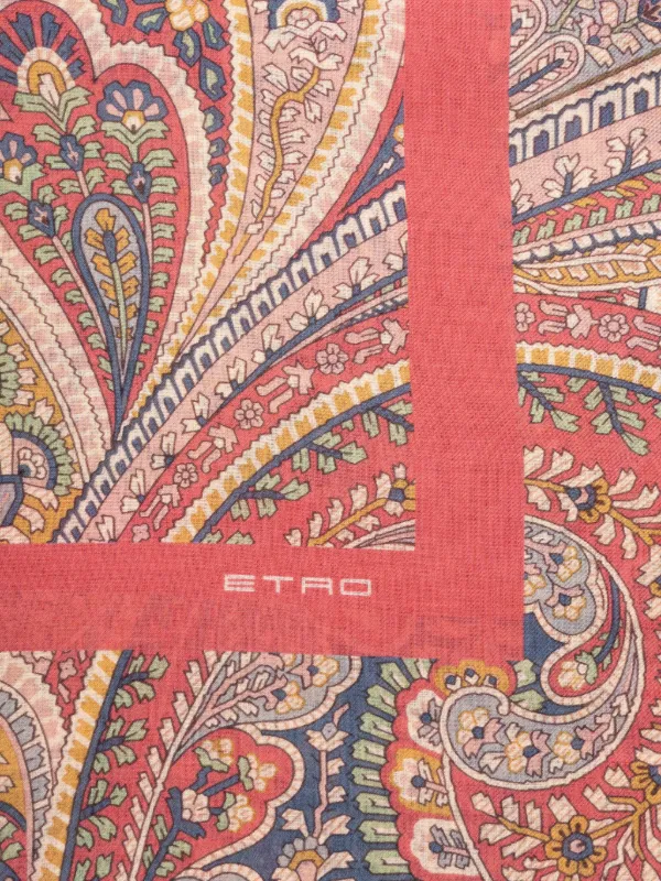 ETRO エトロ　スカーフ　シルク　ペイズリー　ふちオレンジ　no.39 新品タグ付き ETRO エトロ ストール スカーフ ペイズリー