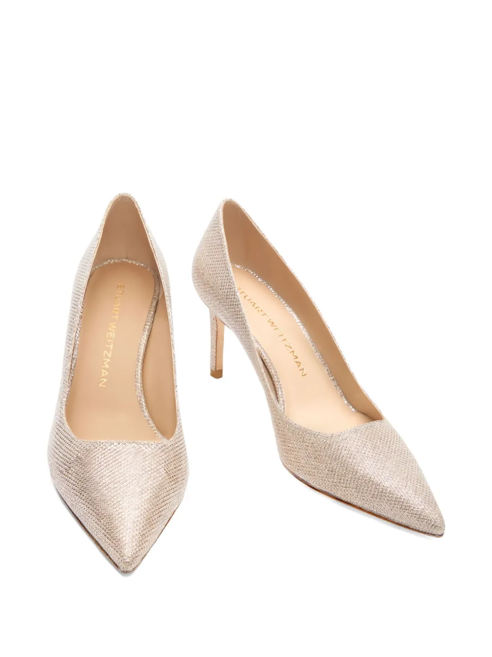 Stuart Weitzman 75mm Stuart Power 75 glitter pointed-toe pumps Neutrals