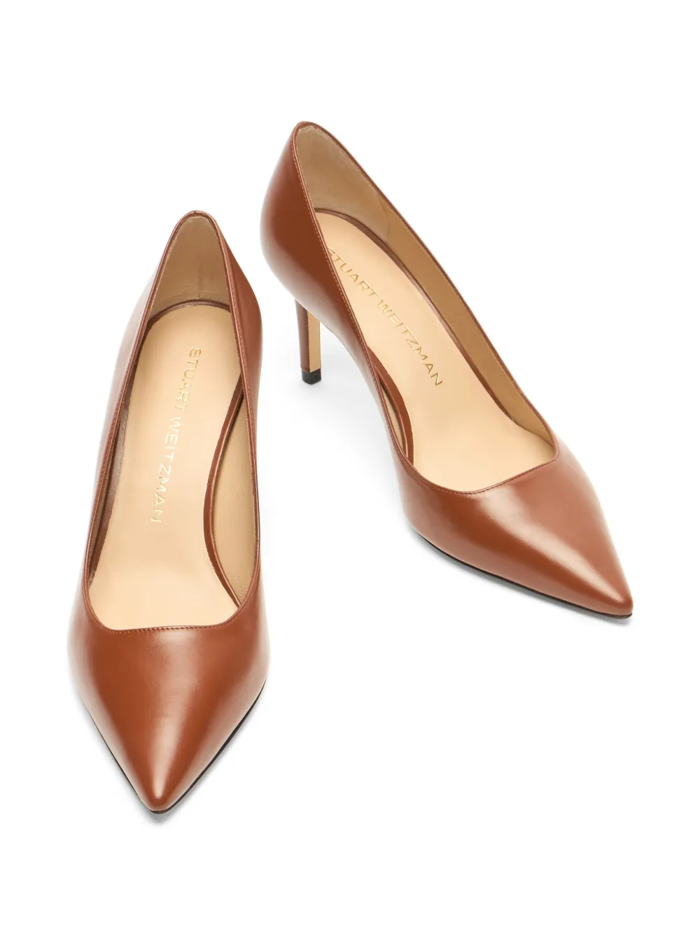 Stuart Weitzman 75mm Stuart Power 75 pointed-toe leather pumps Brown