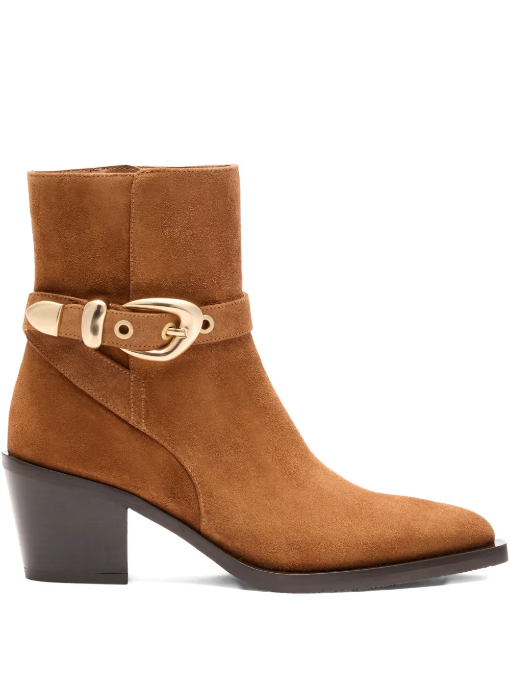 Stuart Weitzman 60mm Maven Buckle-strap Suede Boots In Brown