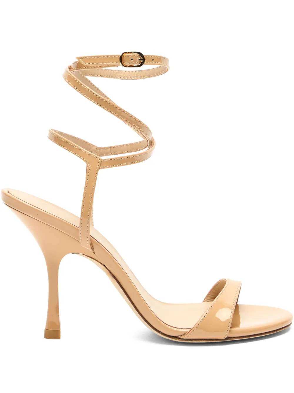 Stuart Weitzman 100mm Nudist Wrap Patent-leather Sandals In Neutral