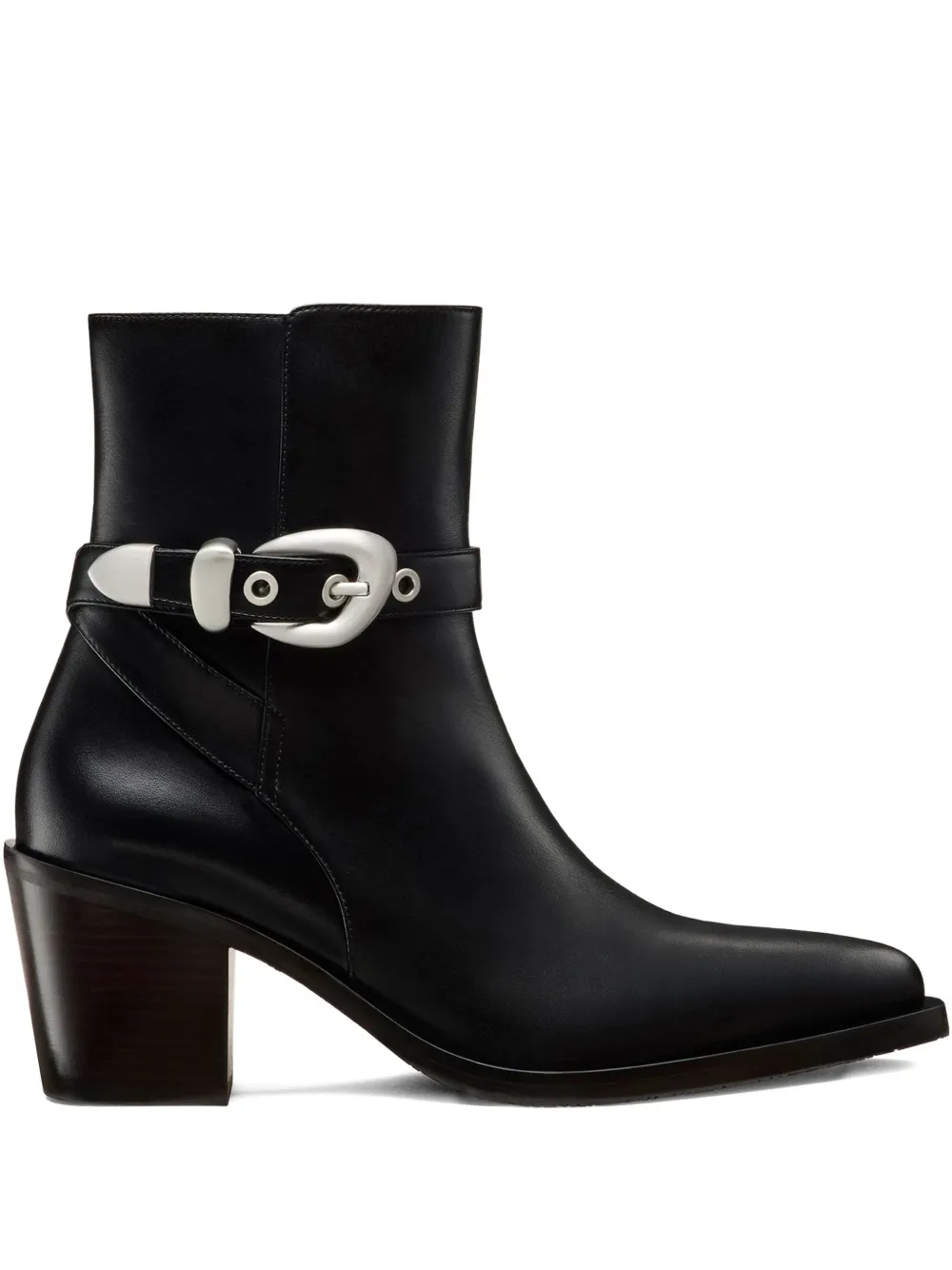 Stuart Weitzman Maven Buckle-strap Pointed-toe Boots In Black