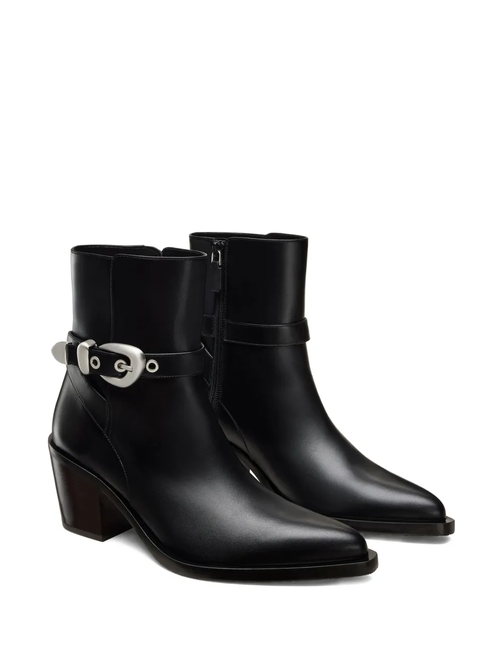 Stuart Weitzman Maven Buckle-strap Pointed-toe Boots In Black