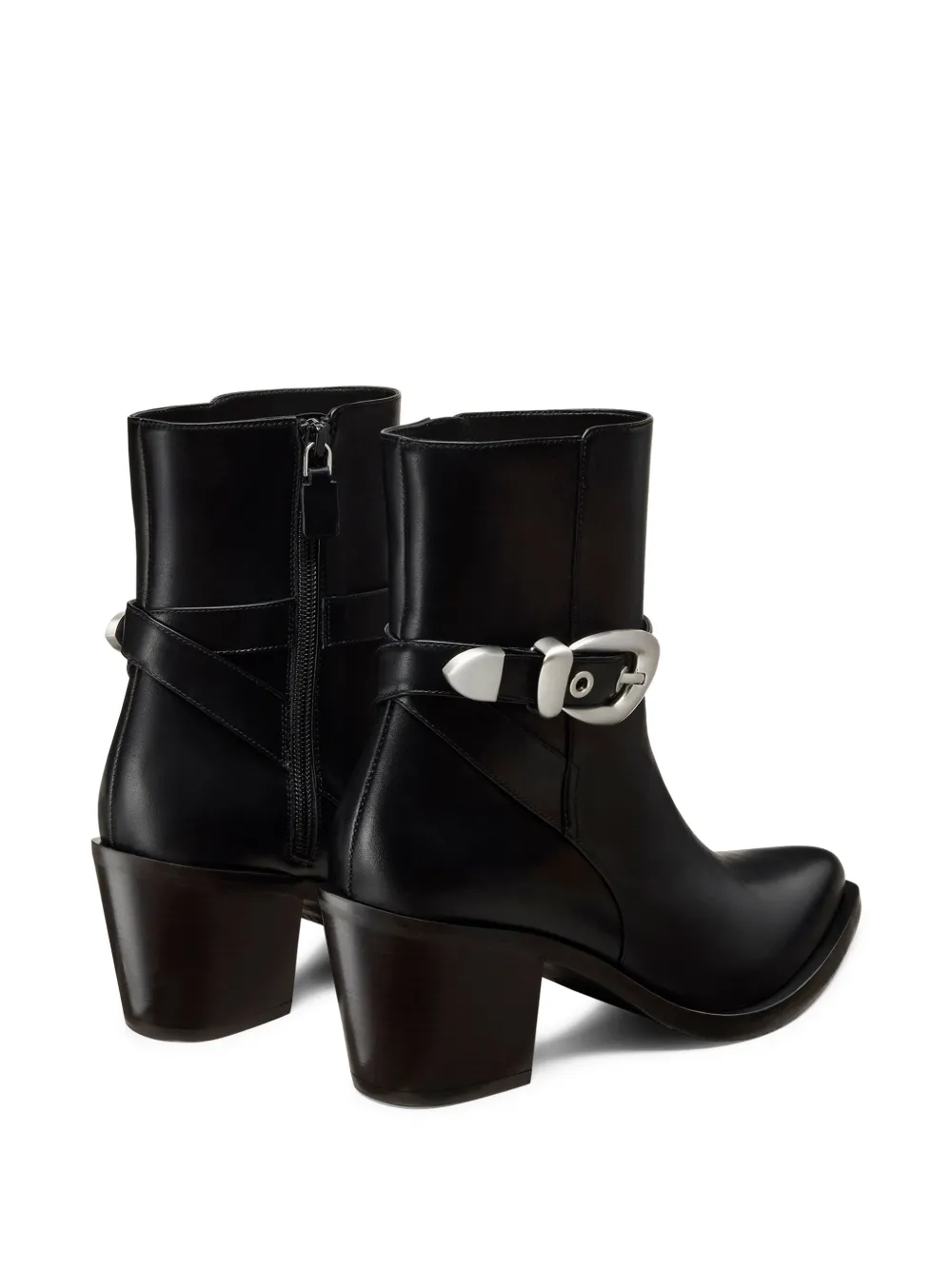 Stuart Weitzman Maven Buckle-strap Pointed-toe Boots In Black