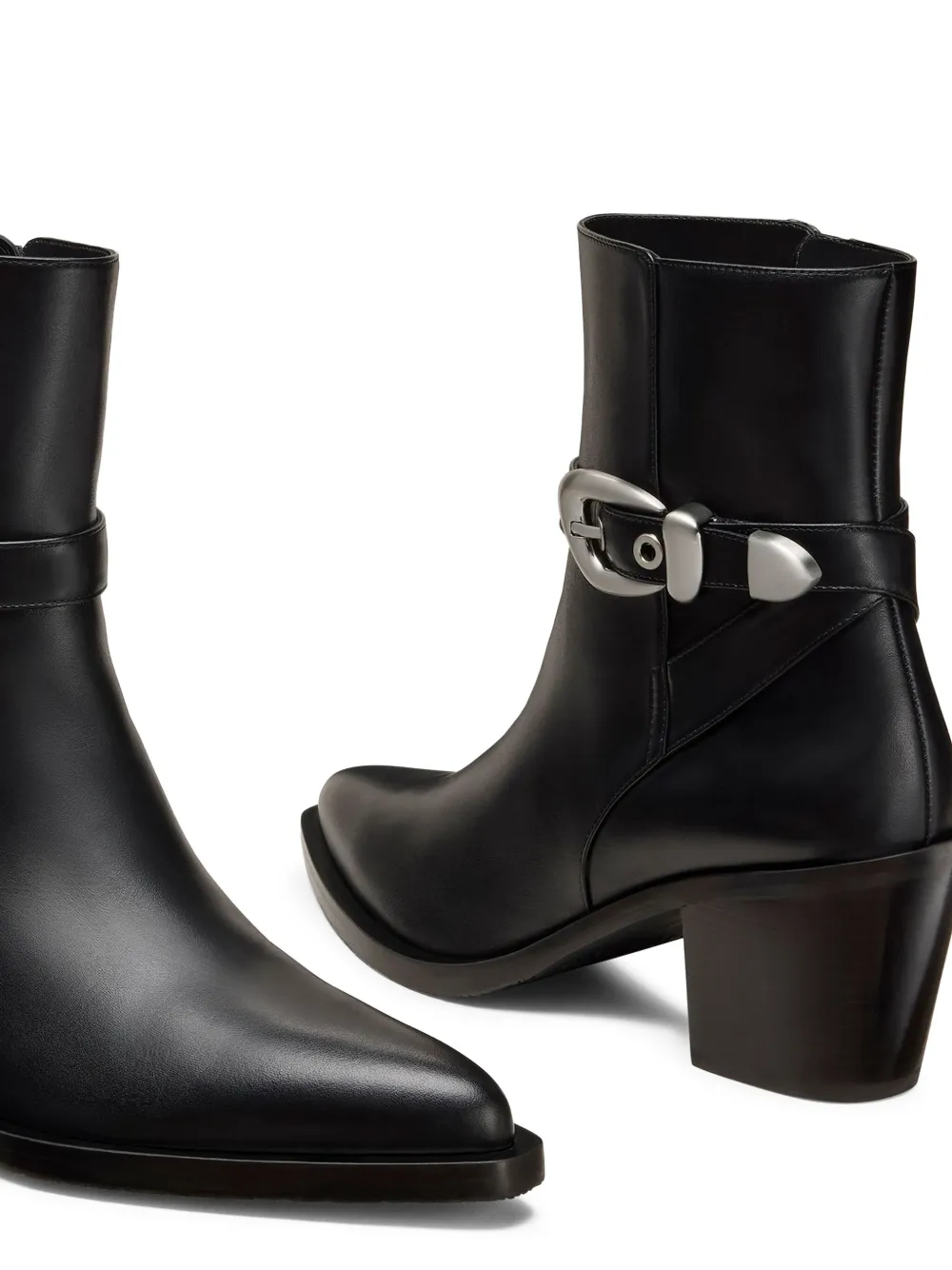 Stuart Weitzman Maven Buckle-strap Pointed-toe Boots In Black