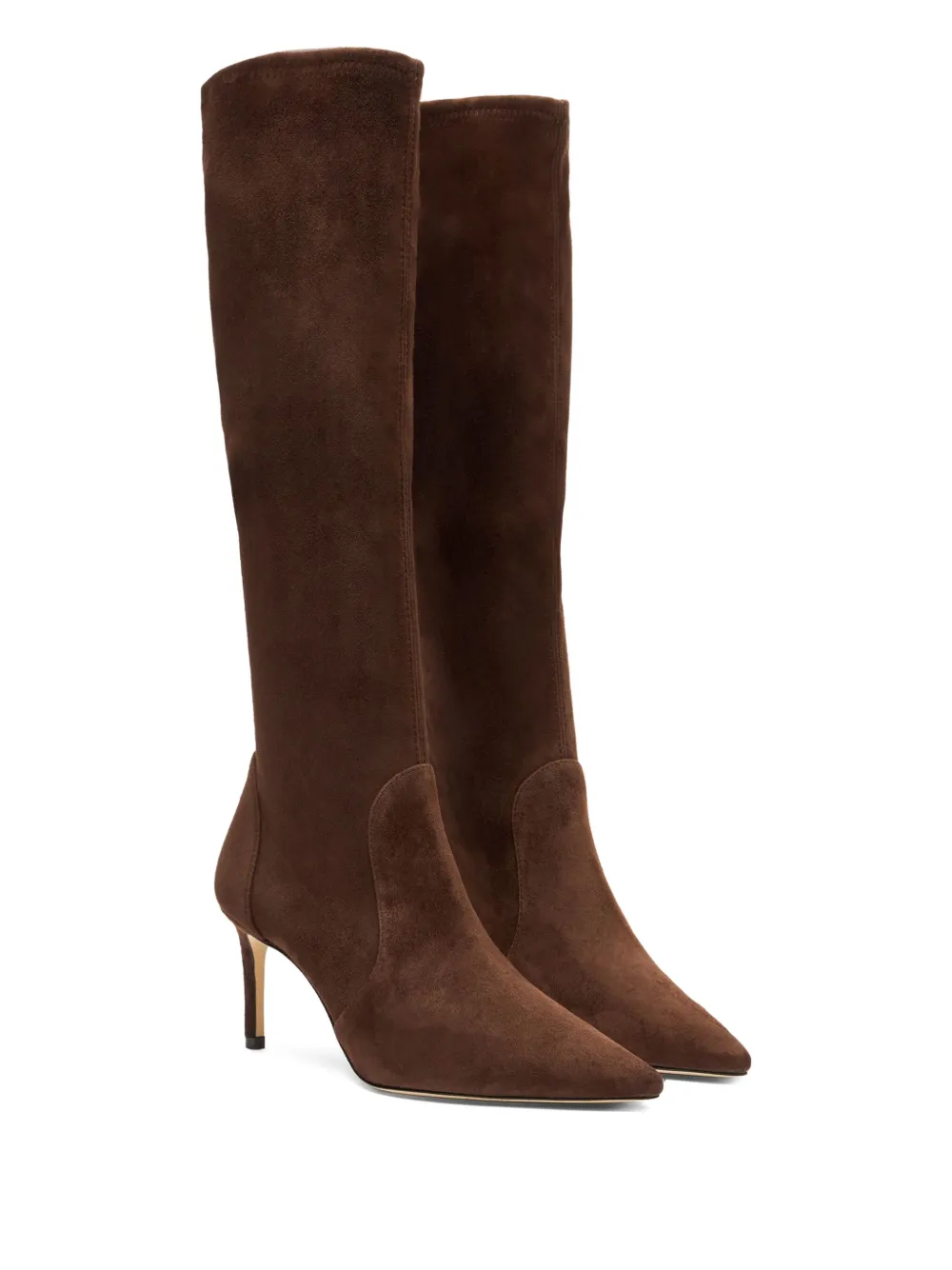 Stuart Weitzman 75MM suede pointed-toe knee-high boots Brown