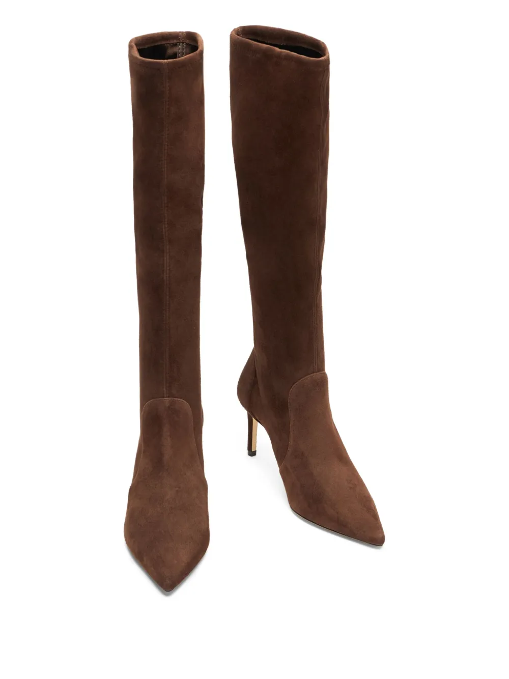 Stuart Weitzman 75MM suede pointed-toe knee-high boots Brown