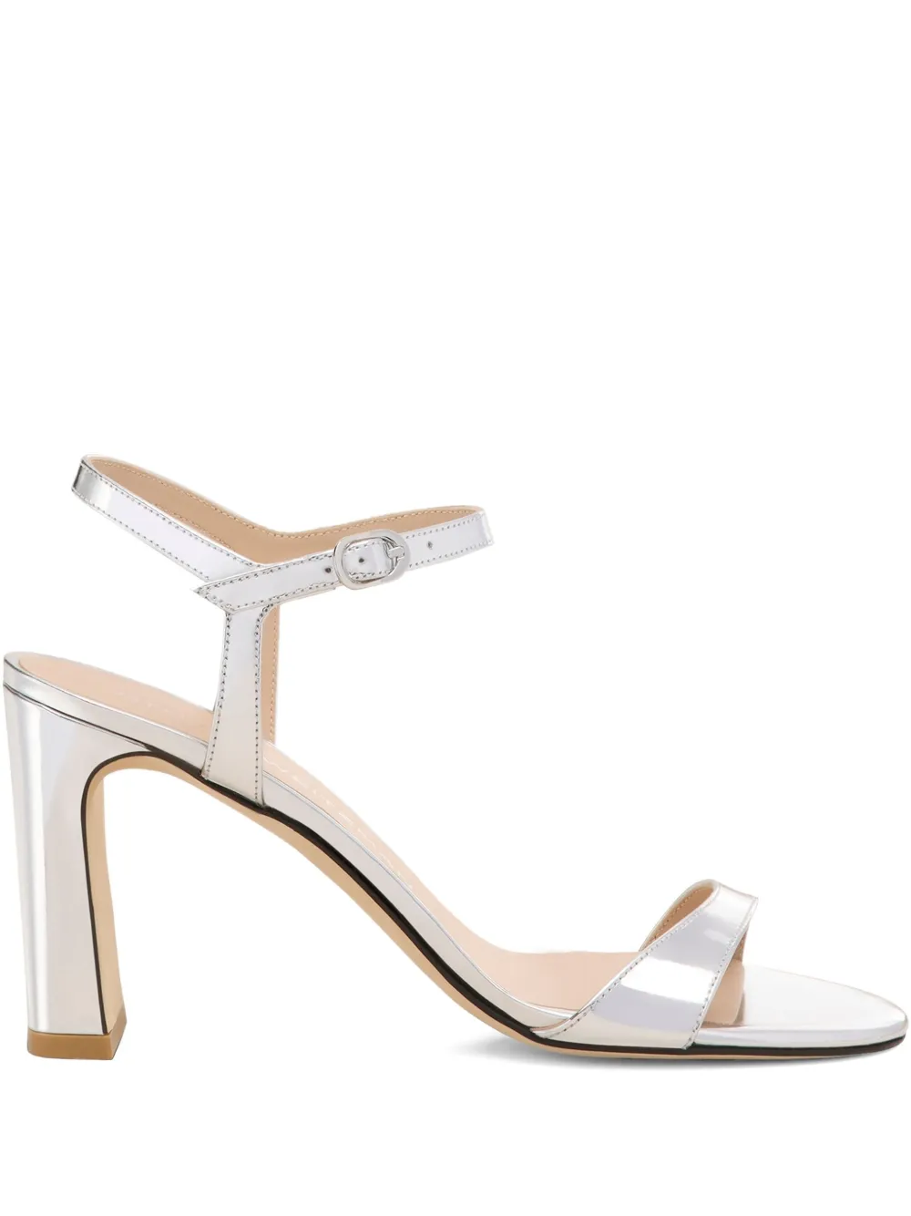 Stuart Weitzman Metallic Block-heel Sandals In Silver