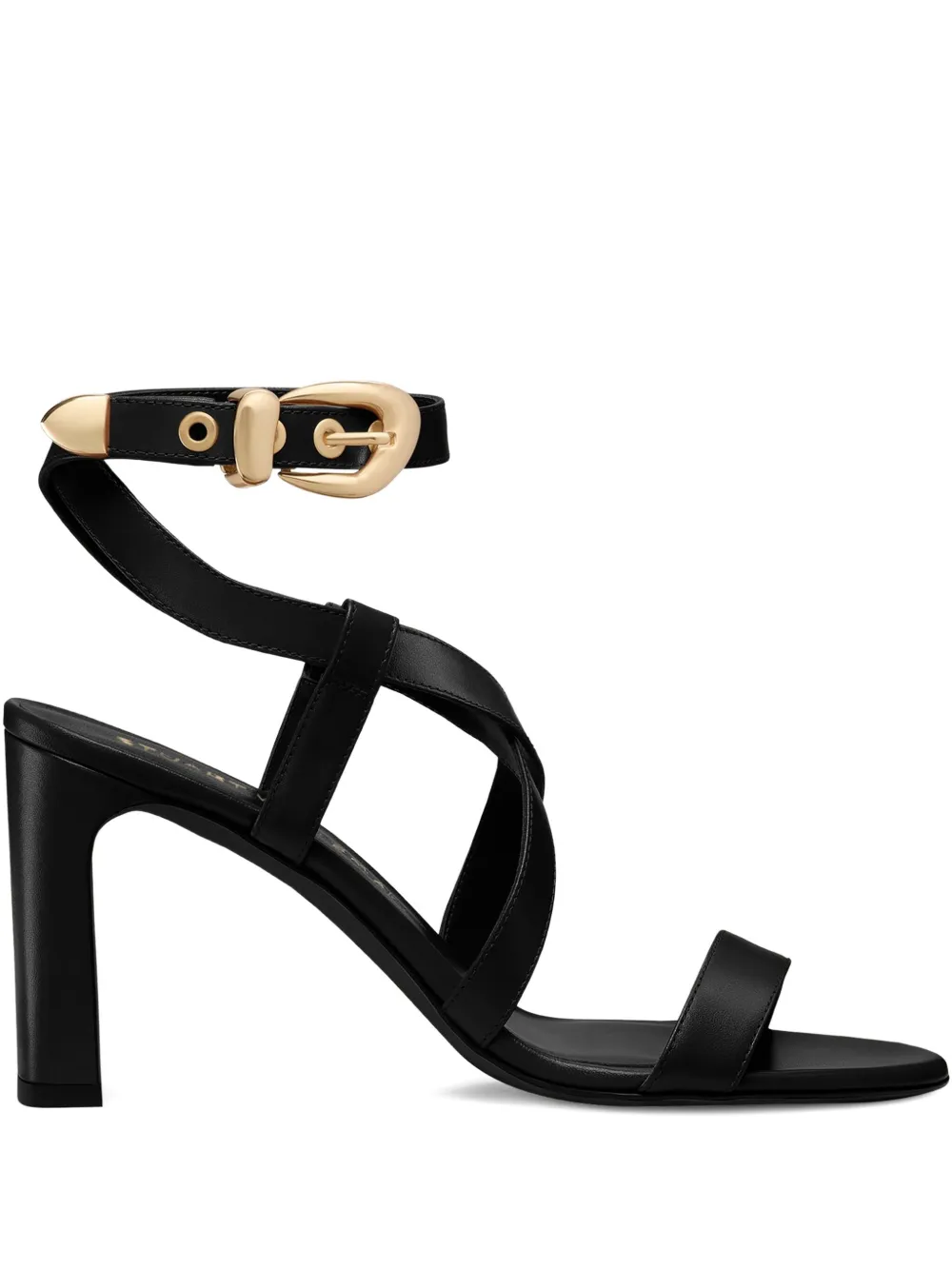 Stuart Weitzman Buckle-embellished Crossover Sandals In Black