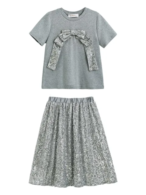 Tulleen bow-embellished sequin skirt set