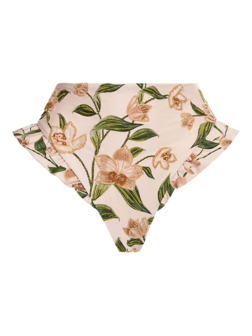 Agua By Agua Bendita Gerüschtes Bikinihöschen Mit Blumen-print In Neutral