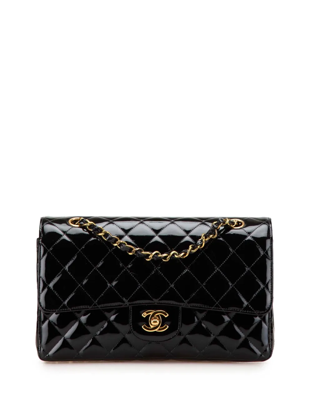 CHANEL Pre-Owned 1994-1996 ミディアム クラシック パテント ダブルフラップ ショルダーバッグ - ブラック CHANEL Pre-Owned 1994-1996 ミディアム クラシック パテント ダブルフラップ ショルダーバッグ - ブラック