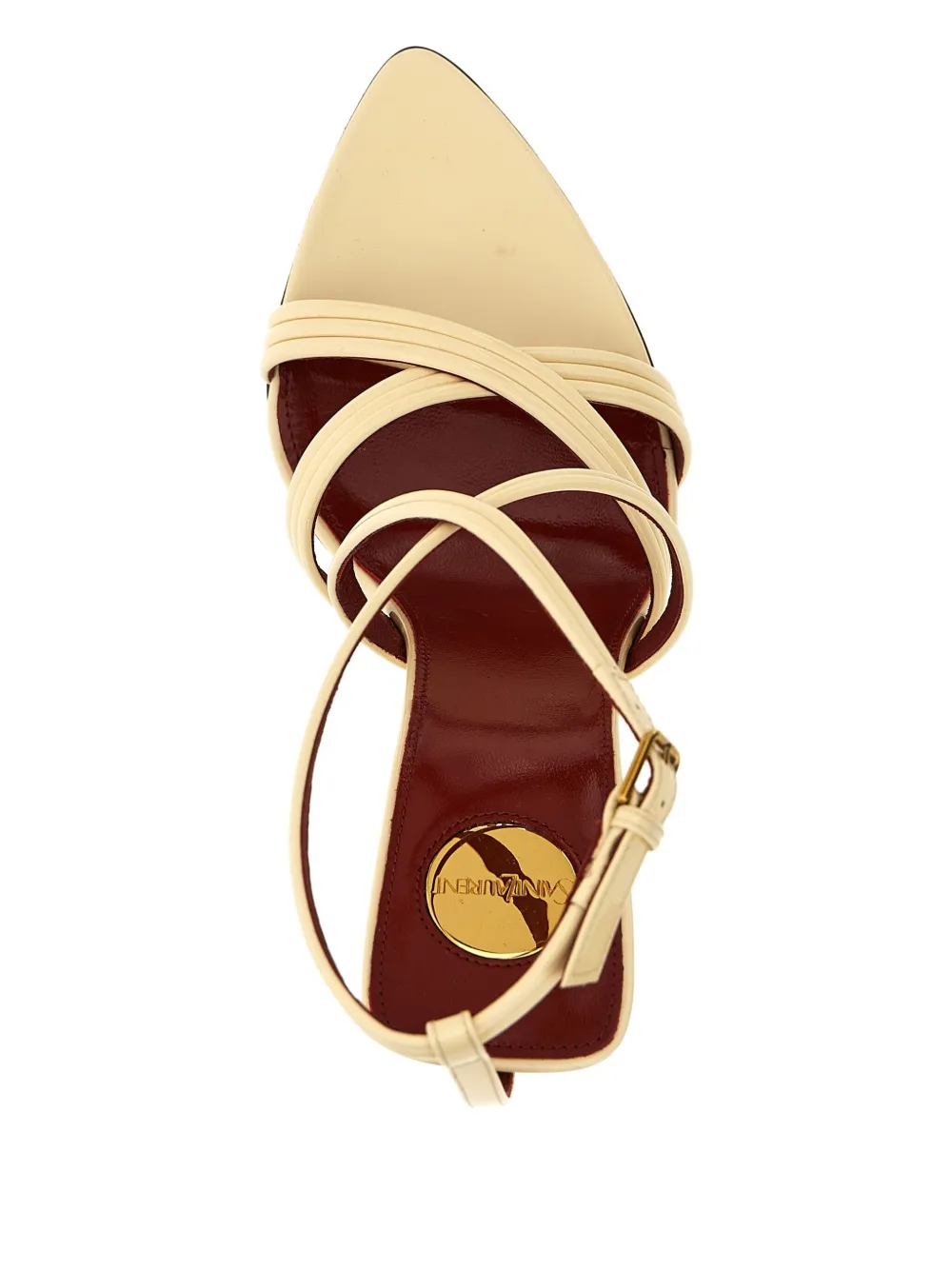 Saint Laurent 110mm leather cross-strap wedge sandals Beige