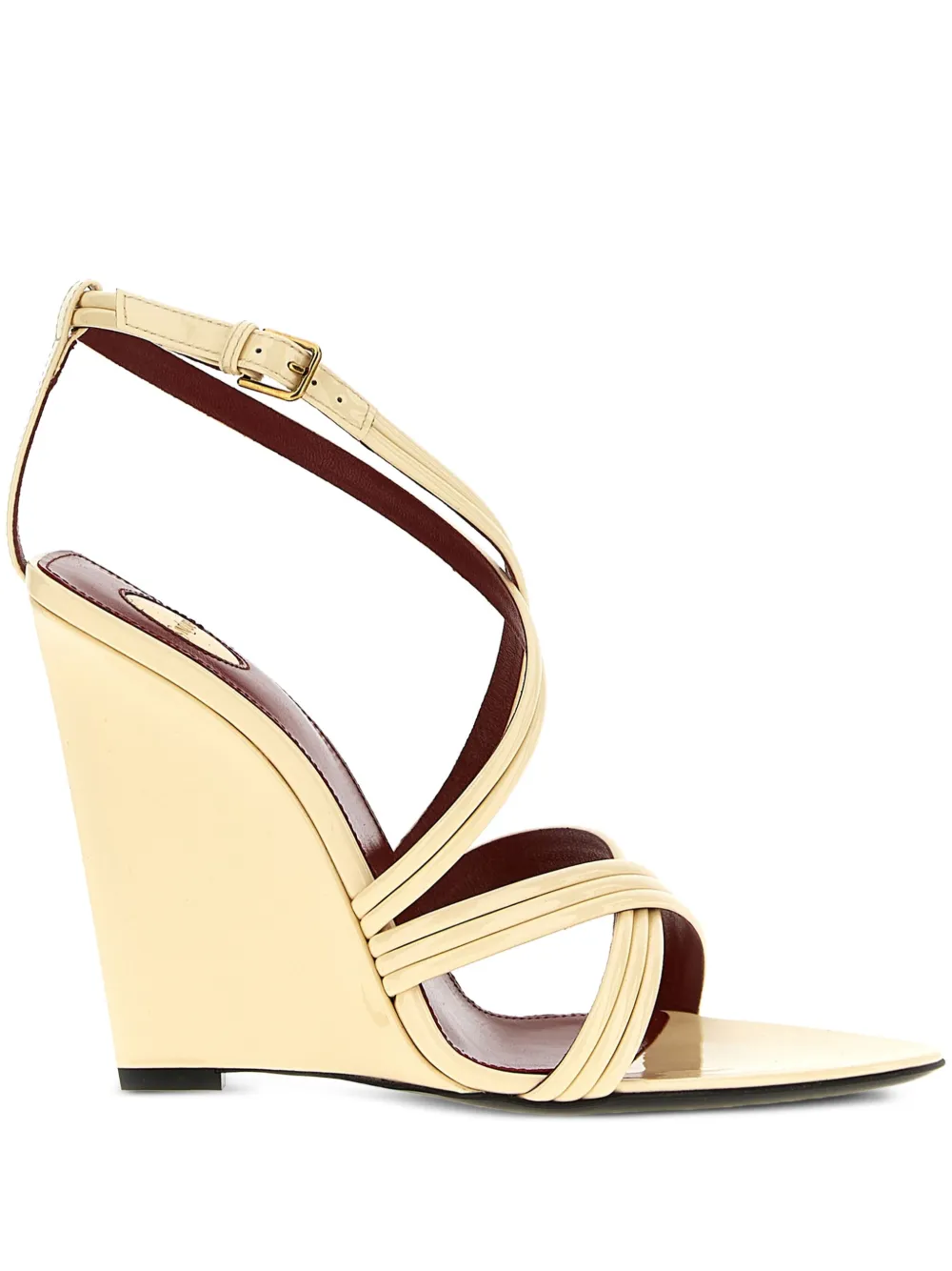 Saint Laurent 110mm leather cross-strap wedge sandals Beige