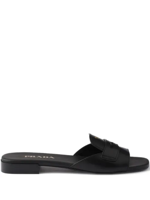 Sandales en cuir à logo imprimé - Prada - Modalova