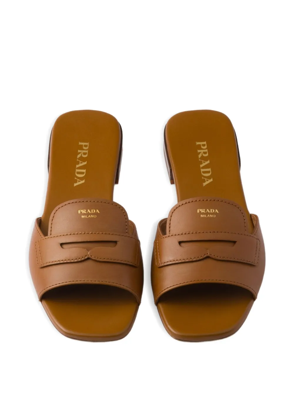 Prada triangle-logo leather sandals Brown