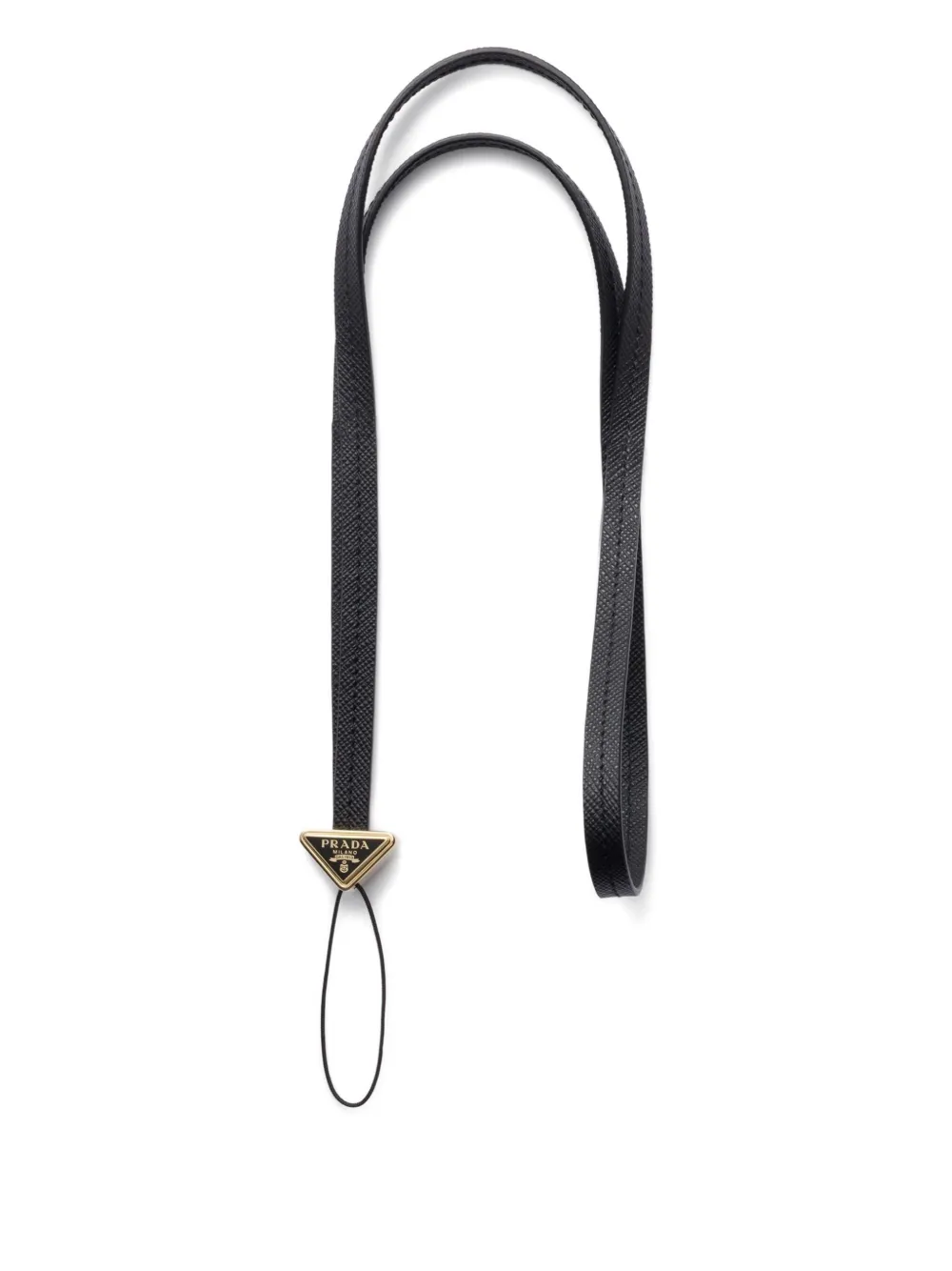 Prada Triangle-logo Leather Phone Strap In Black