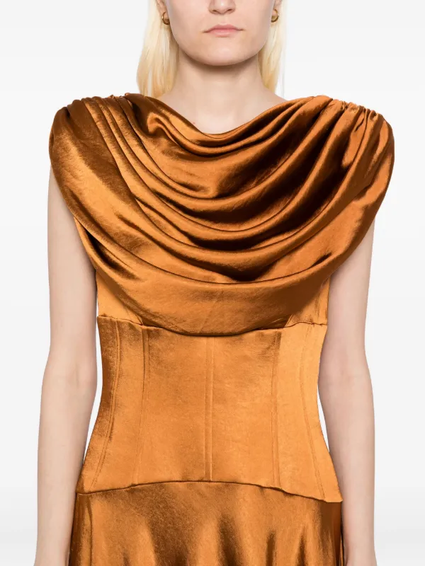 Amsale Draped Satin Midi Dress - Brown