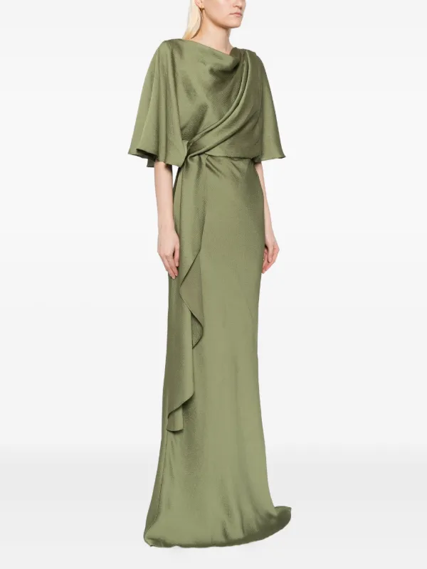 amsale green dress Women's Draped Bodice Cascading Gown - - Size 4 SomewhereWarmer