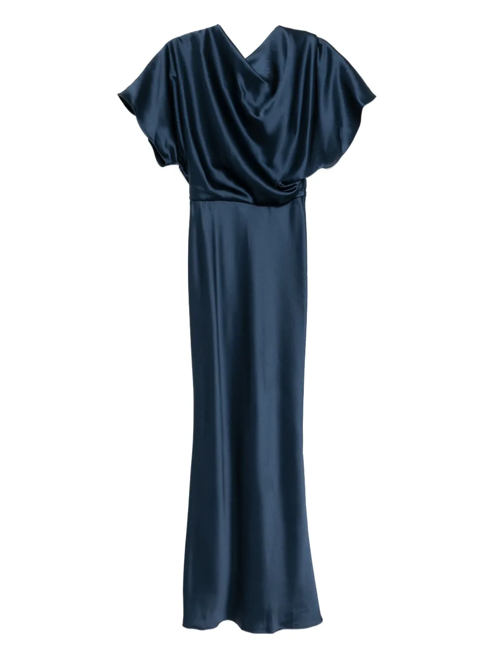Amsale Gedrapeerde satijnen avondjurk Blauw