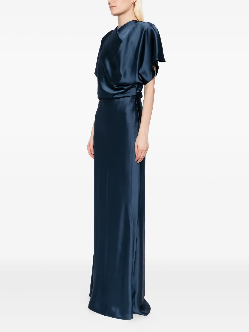 Amsale Gedrapeerde satijnen avondjurk Blauw