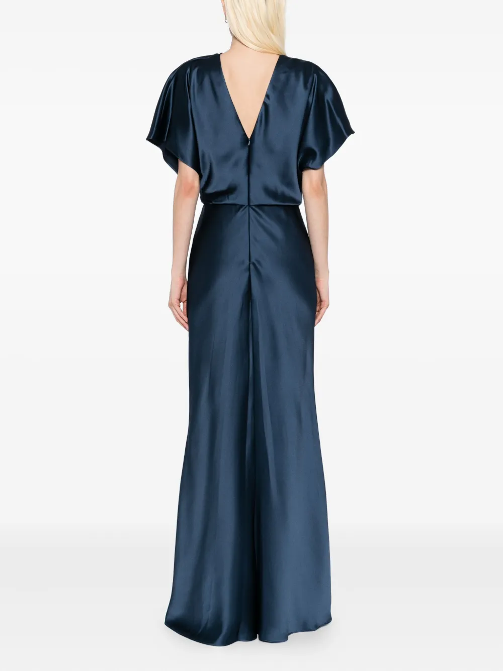 Amsale Gedrapeerde satijnen avondjurk Blauw