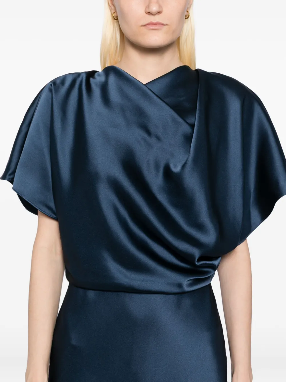 Amsale Gedrapeerde satijnen avondjurk Blauw