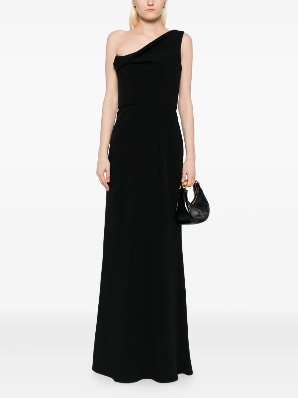 Amsale Crêpe asymmetrische avondjurk - Zwart