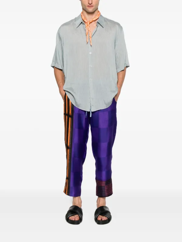 Pierre-Louis Mascia Striped Checked Silk Trousers | Purple | FARFETCH