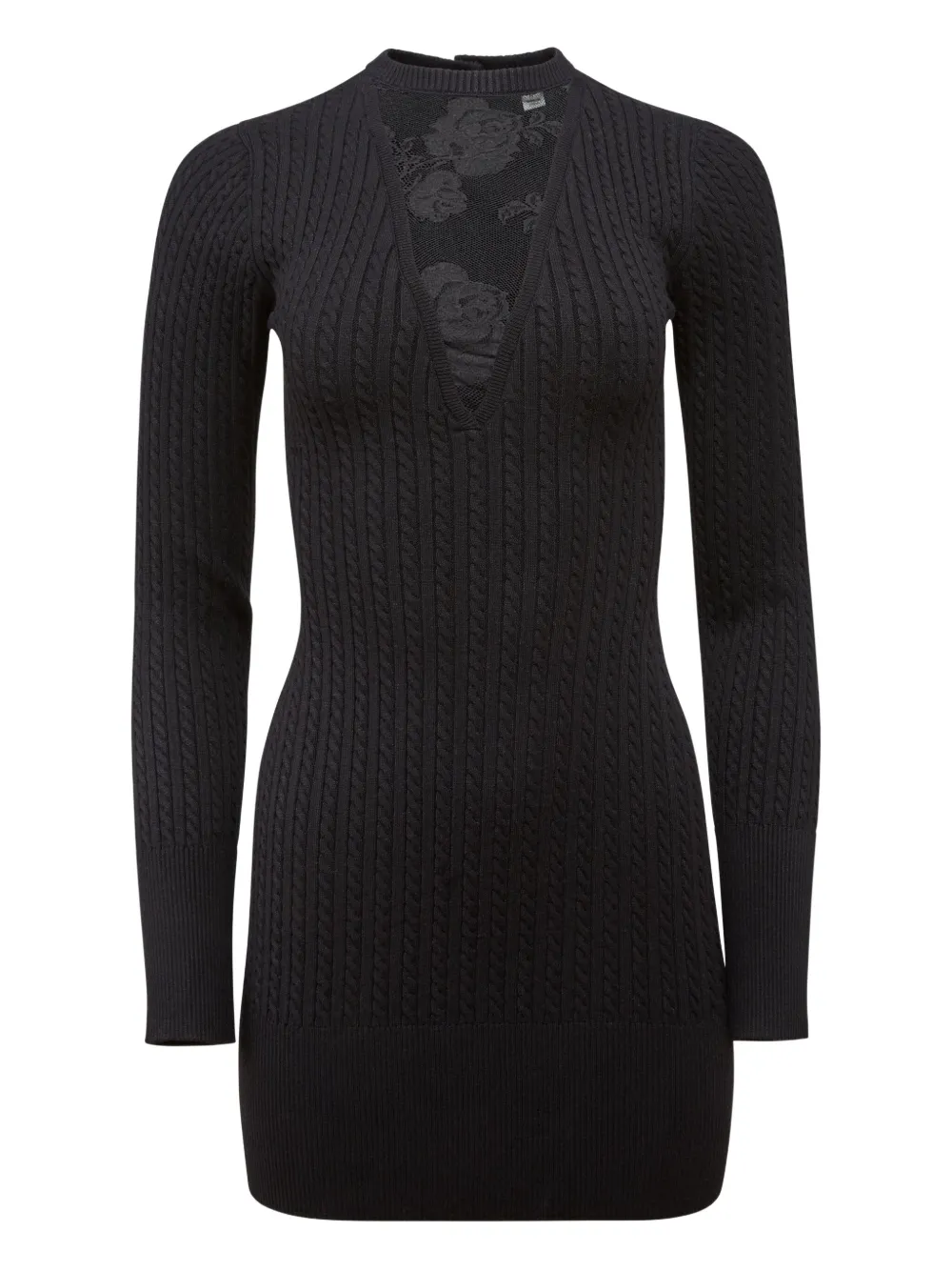 Fleur Du Mal Quinn kabelgebreide jurk met kanten vlakken Zwart
