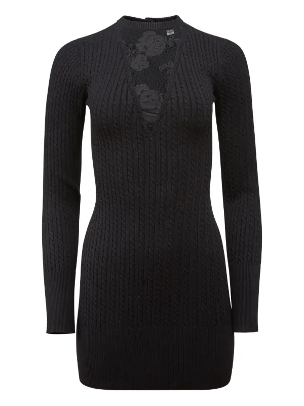 Fleur Du Mal Quinn cable-knit lace-insert Dress | Black | FARFETCH JO