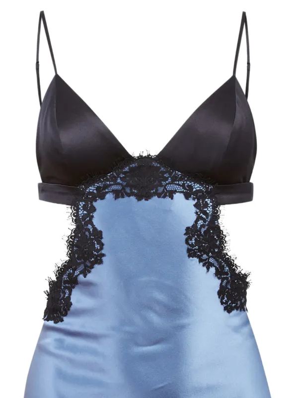 Fleur Du Mal lace-insert Slip Dress | Blue | FARFETCH