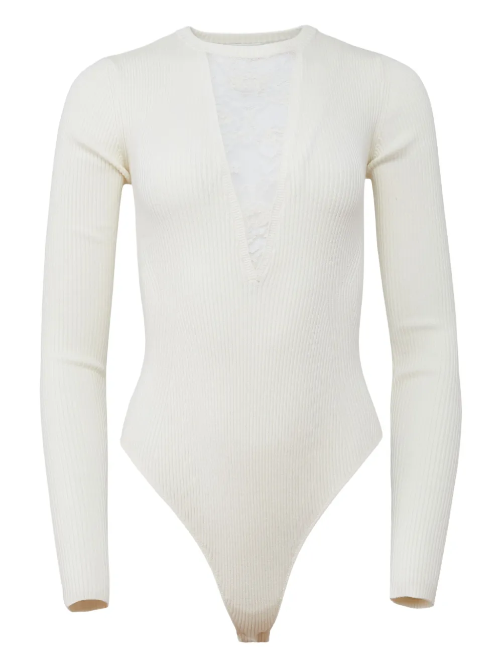 Fleur Du Mal Quinn lace-insert ribbed bodysuit | Neutrals | Image 1